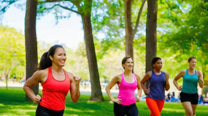 Grupo diverso entrenando en un parque soleado