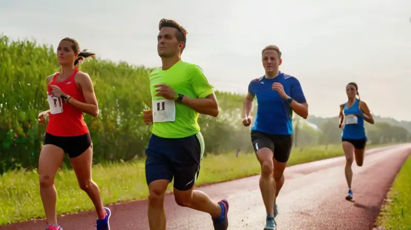 Runners on a sunny track