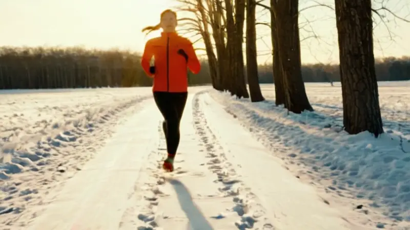 Corredor en paisaje nevado y brillante