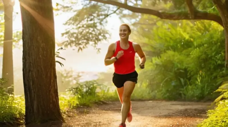 Corredor en parque soleado