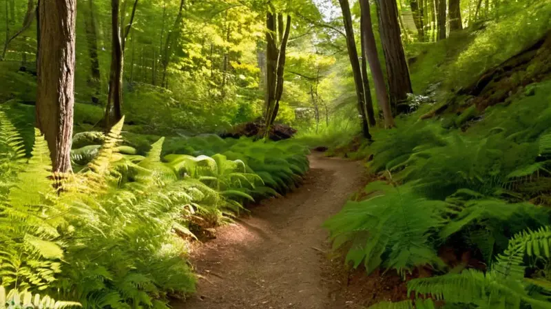 Sendero natural con corredor en movimiento