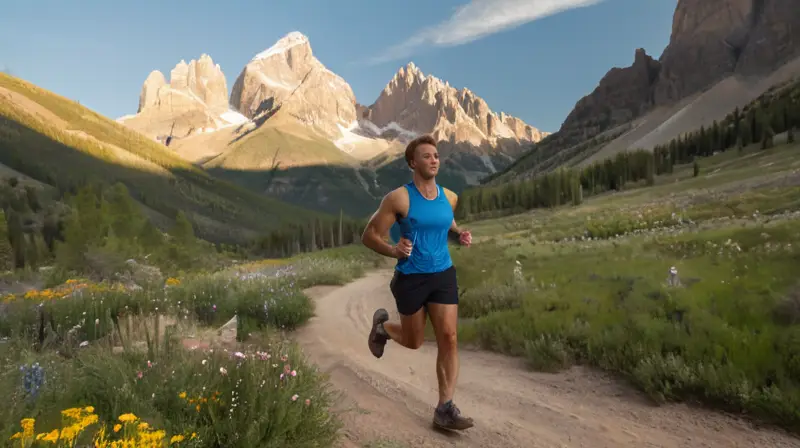 Corredor solitario en montaña vibrante y hermosa