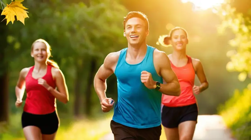 Corredor en parque, energía y celebración