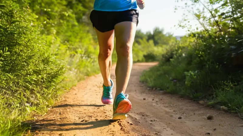 Corredor sudoroso en sendero soleado