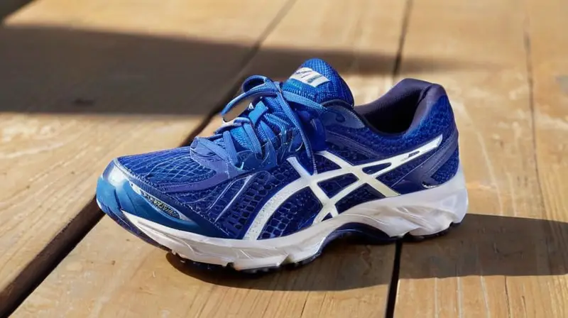 Zapatilla deportiva azul con detalles y desgaste