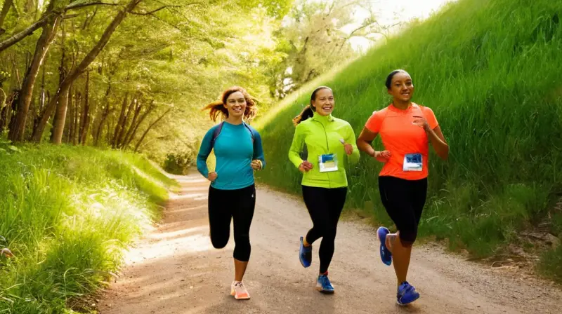 Corredores diversos en un parque soleado