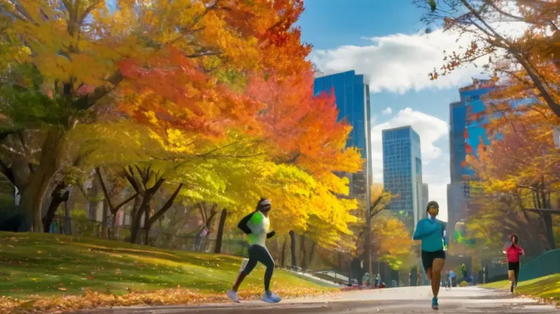 Parque urbano vibrante con corredores y naturaleza