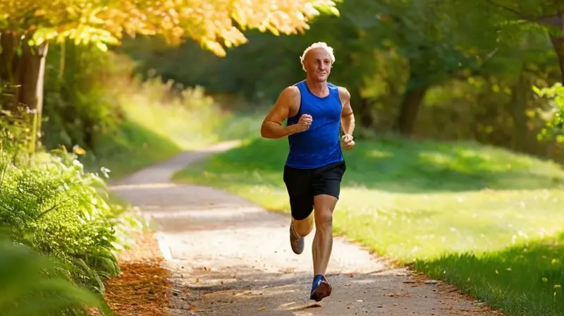 Corredor experimentado en parque iluminado