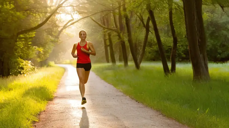 Corredor solitario en parque sereno al amanecer