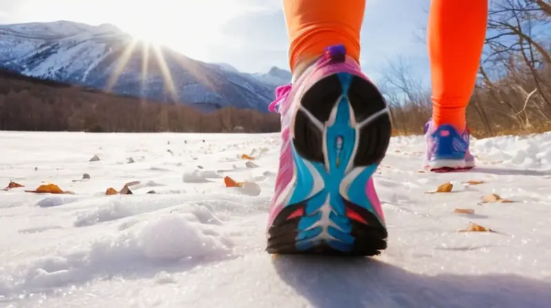 Corredores en un parque nevado y soleado