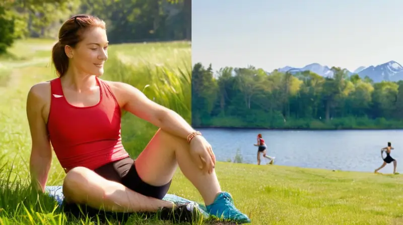 Parque soleado con corredores y amigos felices