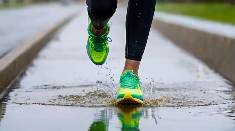 Corredor determinado bajo la lluvia vibrante