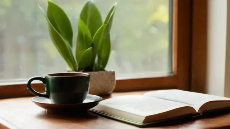 Escritorio acogedor con luz natural y detalles