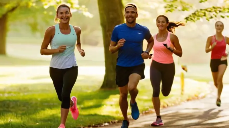 Corredores diversos en un parque soleado