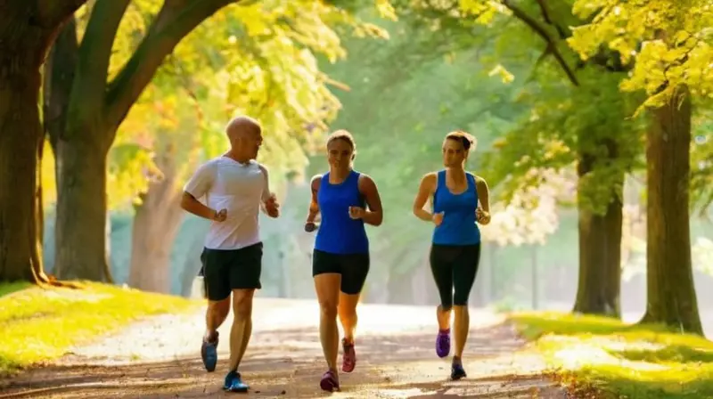 Escena vibrante de parque con corredores activos