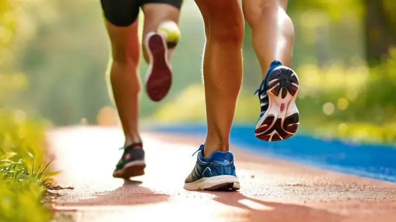 Runners enérgicos en pista soleada y vibrante