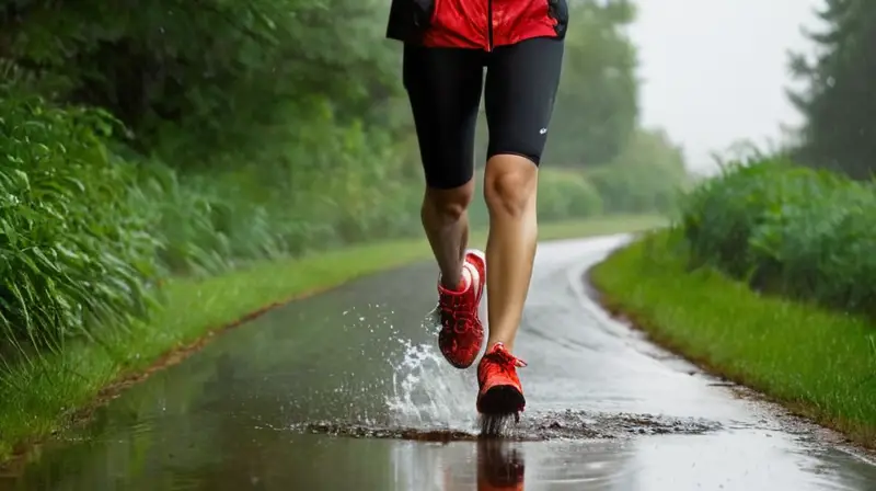 Corredor decidido avanza por sendero lluvioso