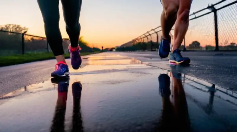 Corredores iluminados, alegría y determinación en movimiento