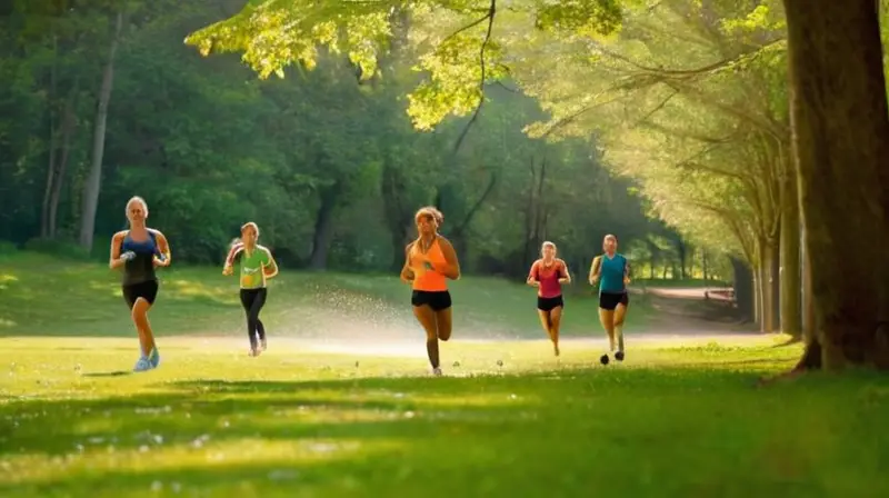 Atletas diversos entrenan en un parque soleado