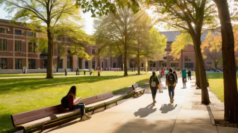 Campus universitario vibrante y lleno de vida