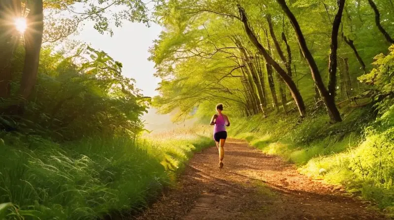 Corredor solitario en parque al amanecer