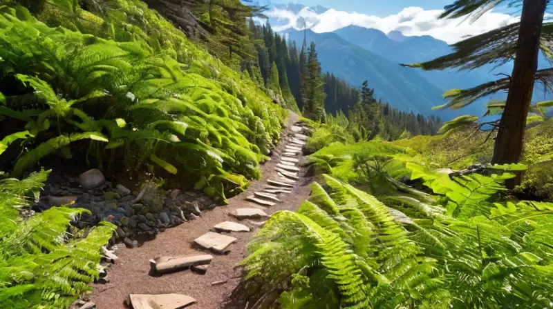 Sendero montañoso vibrante con un excursionista