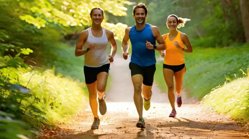Corredores sonrientes en un parque soleado