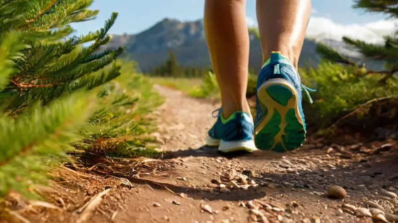 Corredor sudoroso en sendero soleado y fresco