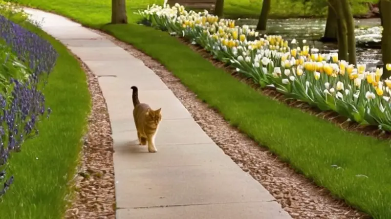 Un parque soleado con un corredor y un gato
