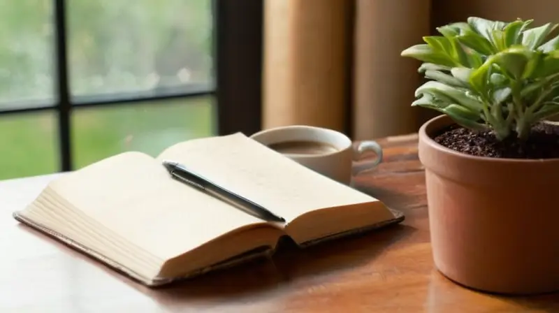 Escritorio acogedor con café y escritura