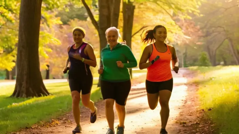 Corredores diversos en un parque soleado