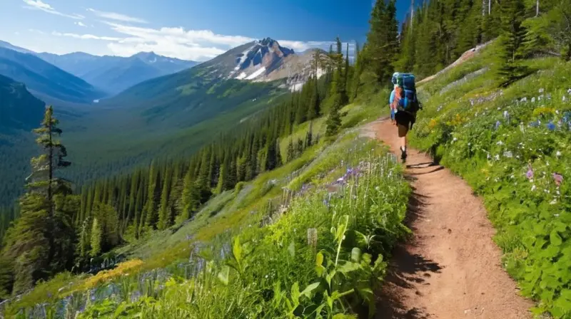 Sendero natural con un aventurero en movimiento