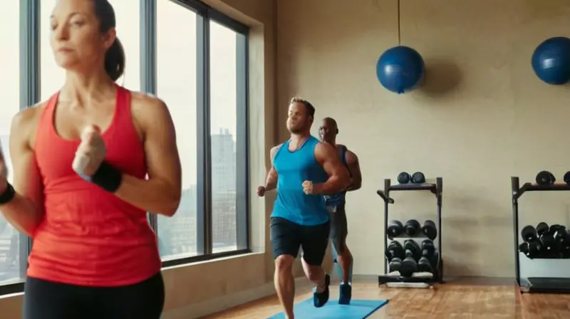 Gimnasio luminoso con personas entrenando diversas actividades