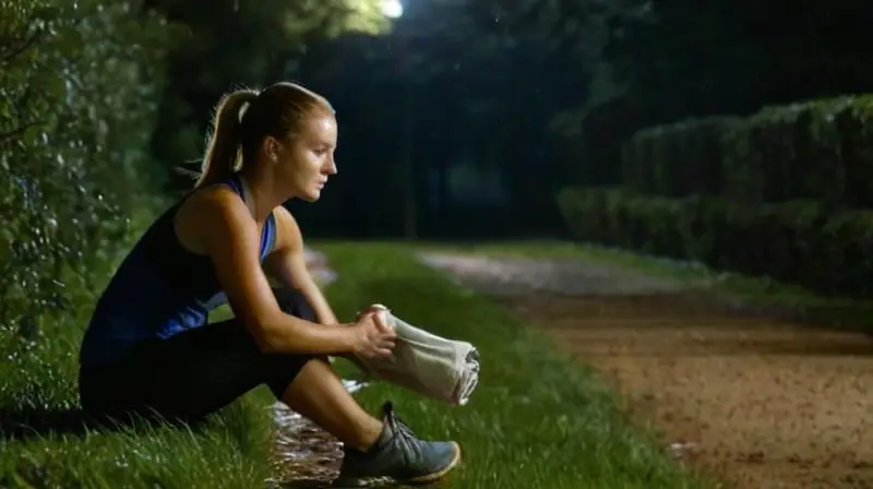 Corredor descansando en un parque iluminado