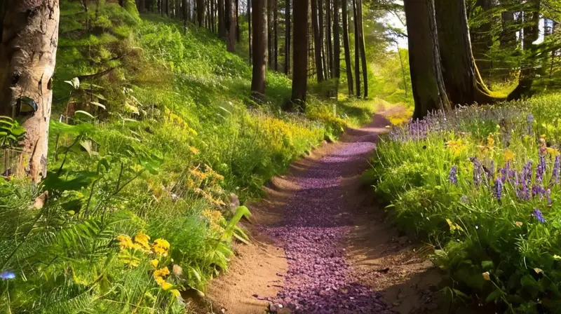 Corredor en sendero forestal vibrante y soleado