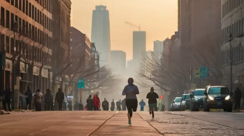 Escena urbana vibrante en medio de contaminación