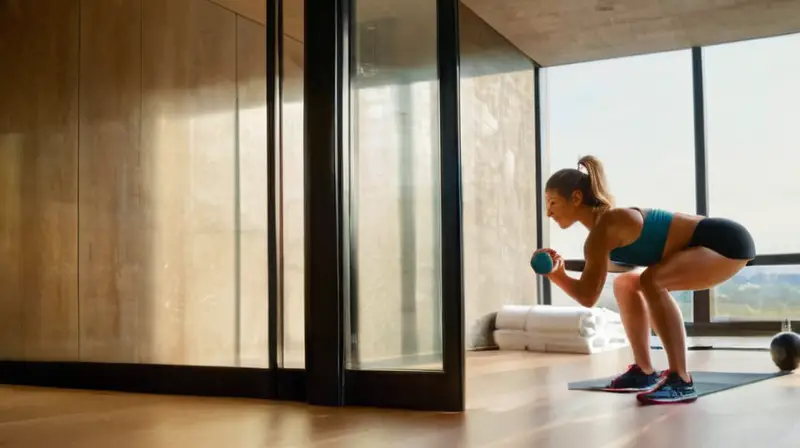 Gimnasio iluminado con atleta en ejercicio