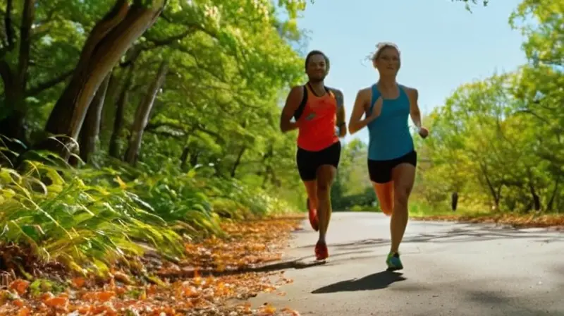 Corredores enérgicos en un parque soleado