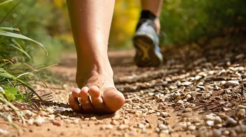 Pie de corredor en un sendero forestal