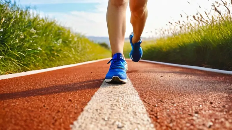 Corredor en pista bajo luz solar intensa