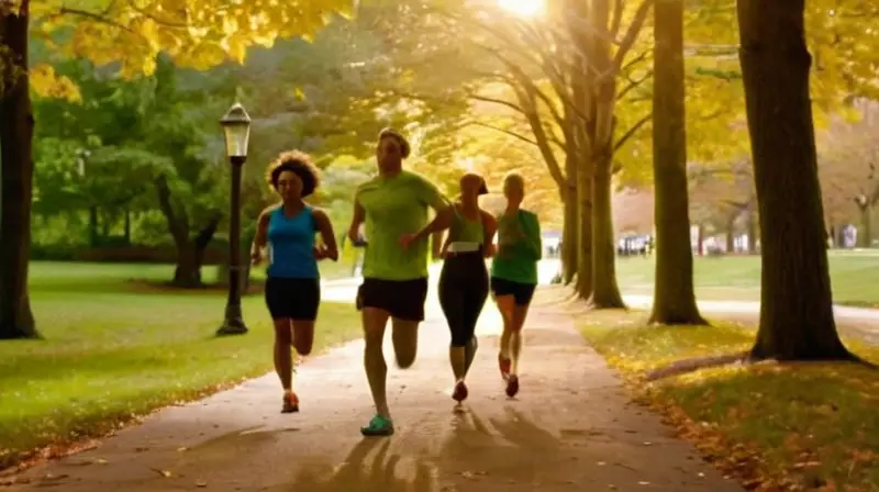 Corredores felices en un parque soleado