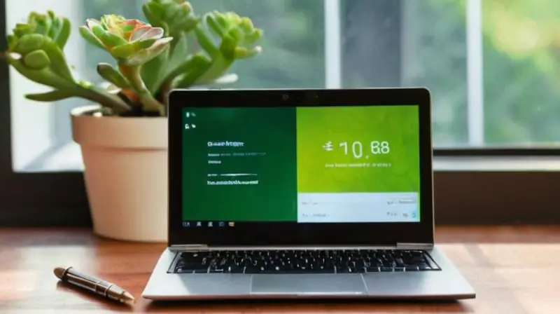 Laptop elegante sobre escritorio cálido y acogedor