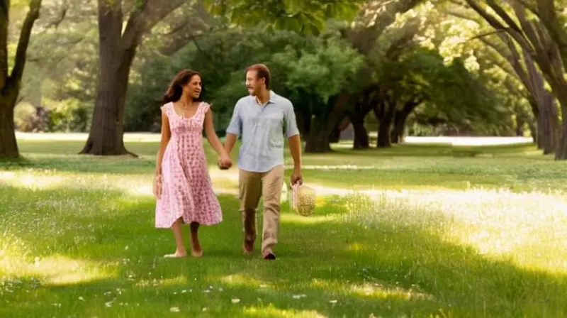 Pareja feliz en un parque soleado