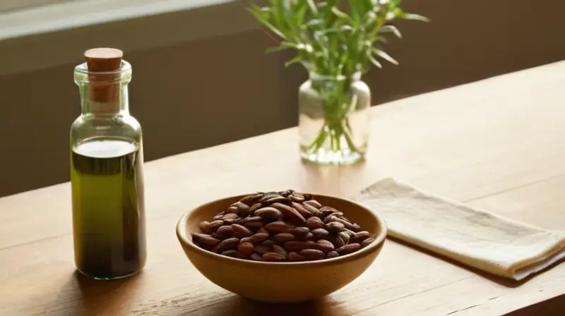Mesa de madera con suplementos y luz cálida
