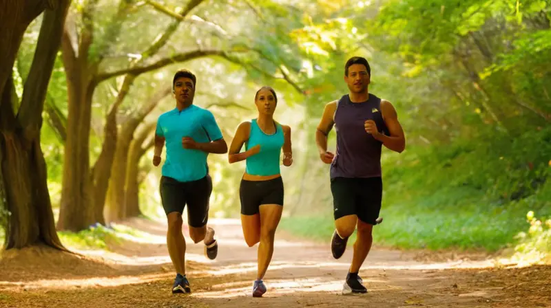 Corredores en un parque iluminado y vibrante