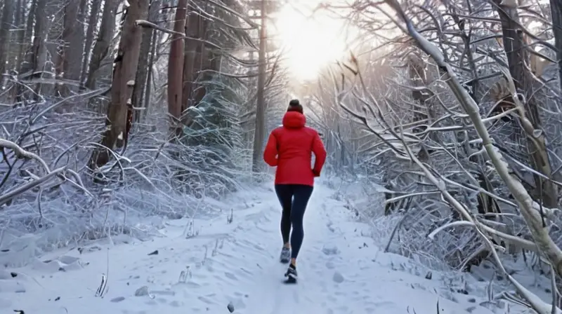 Corredor en un bosque nevado y sereno