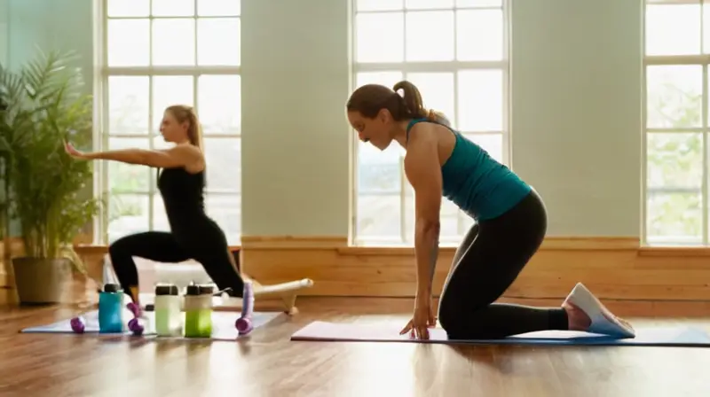 Gimnasio iluminado con personas haciendo yoga