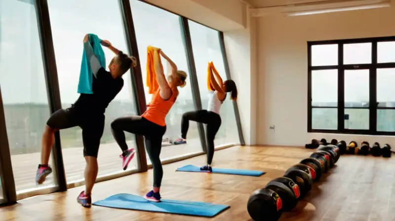 Gimnasio iluminado, atletas concentrados en acción