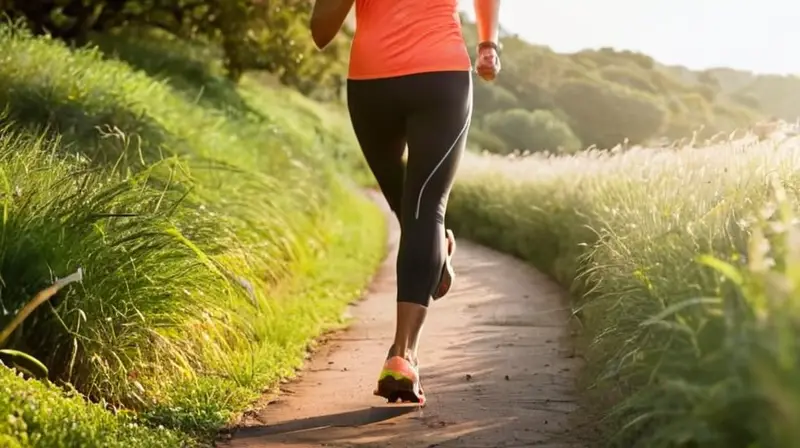 Corredor enérgico en paisaje matutino sereno