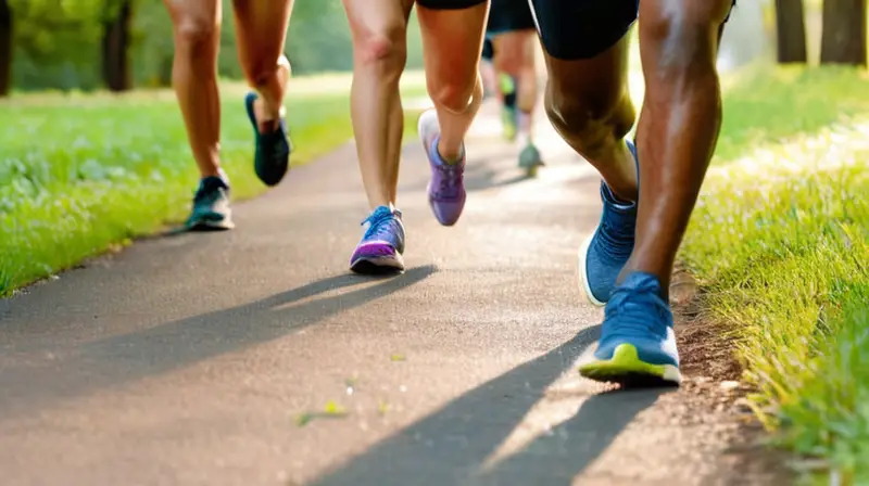 Runners diversos en pista iluminada y vibrante